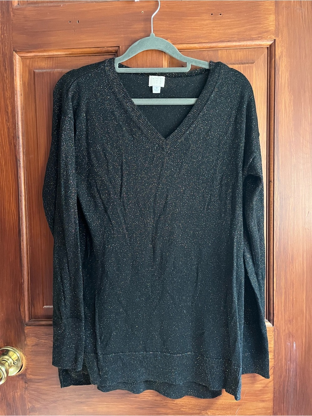 a new day Black Metallic Thread V-Neck Sweater
